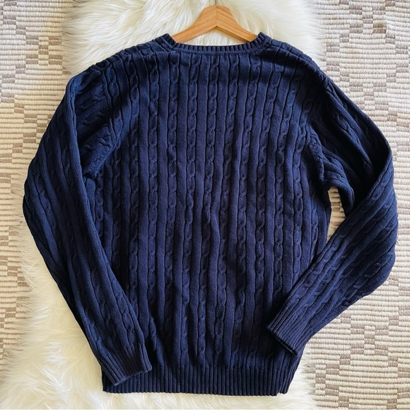 Izod Cable Knit Sweater Navy Blue Large - Picture 4 of 7